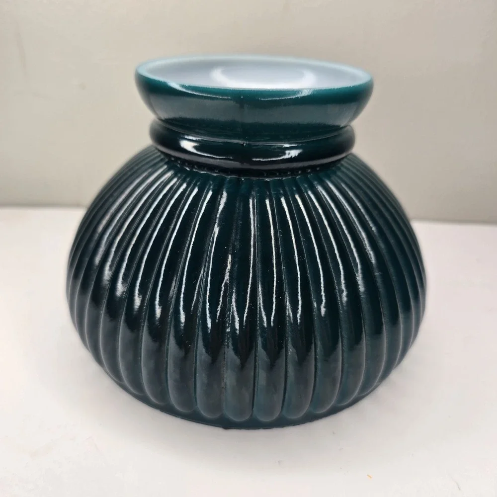 Antique Emerald Green Cased Ribbed Glass Student Lamp Shade 3.5